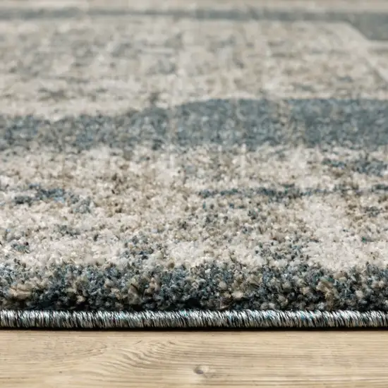 Blue And Beige Oriental Power Loom Stain Resistant Runner Rug Photo 9