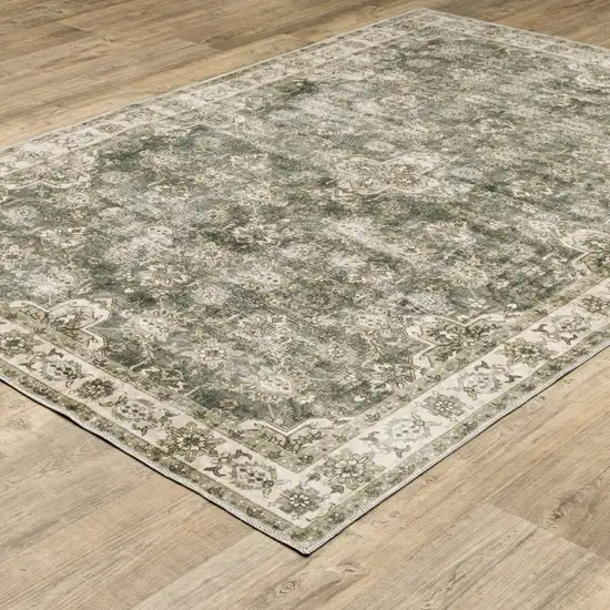 Blue And Beige Oriental Printed Stain Resistant Non Skid Area Rug Photo 6