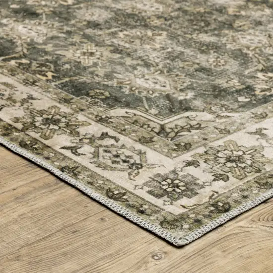 Blue And Beige Oriental Printed Stain Resistant Non Skid Area Rug Photo 5