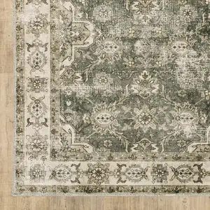 Photo of Blue And Beige Oriental Printed Stain Resistant Non Skid Area Rug