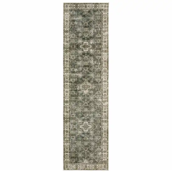 Blue And Beige Oriental Printed Stain Resistant Non Skid Runner Rug Photo 1