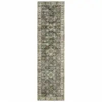 Photo of Blue And Beige Oriental Printed Stain Resistant Non Skid Runner Rug