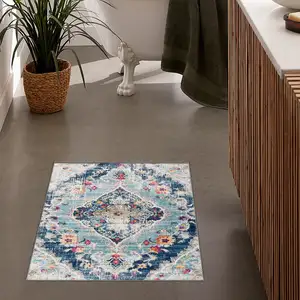 Photo of Blue And Beige Oriental Washable Non Skid Area Rug