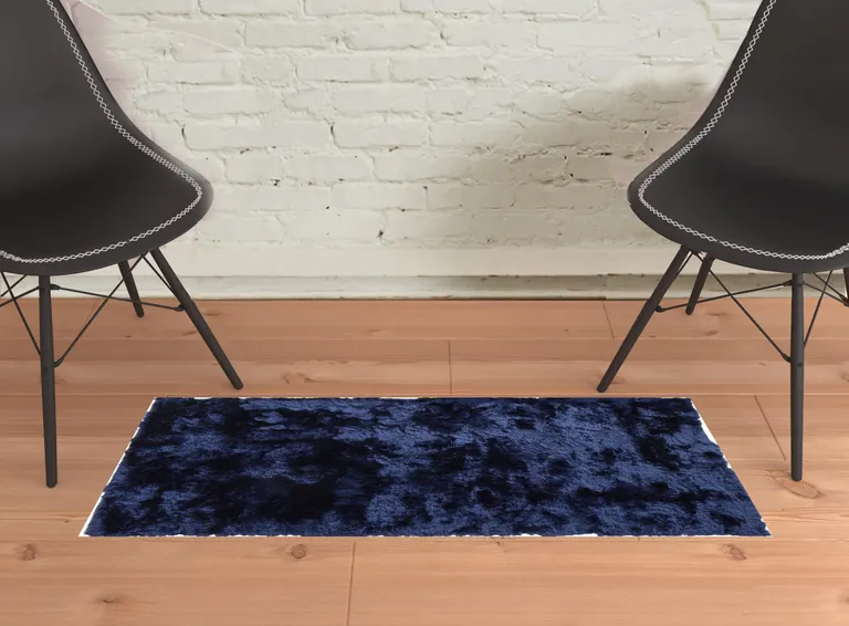 Blue And Black Shag Tufted Handmade Area Rug Photo 2