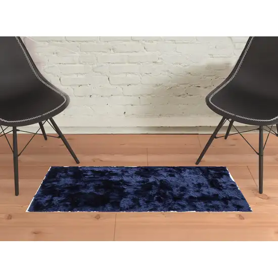 Blue And Black Shag Tufted Handmade Area Rug Photo 2