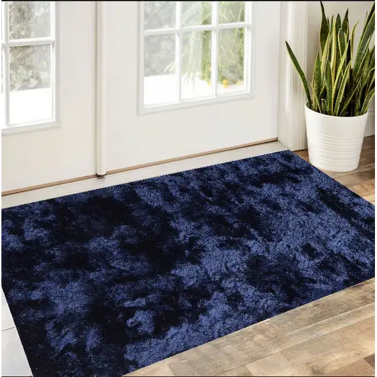 Blue And Black Shag Tufted Handmade Area Rug Photo 1