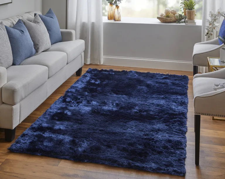 Blue And Black Shag Tufted Handmade Area Rug Photo 5