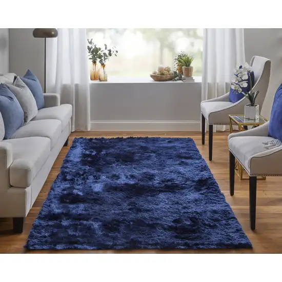 Blue And Black Shag Tufted Handmade Area Rug Photo 4