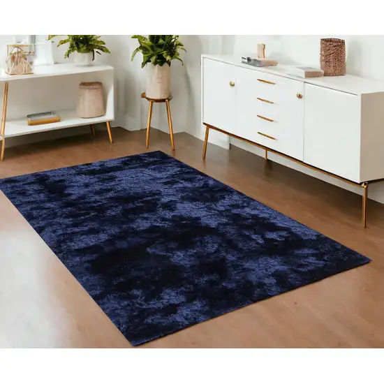 Blue And Black Shag Tufted Handmade Area Rug Photo 1