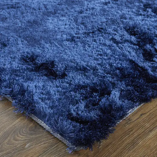 Blue And Black Shag Tufted Handmade Area Rug Photo 7