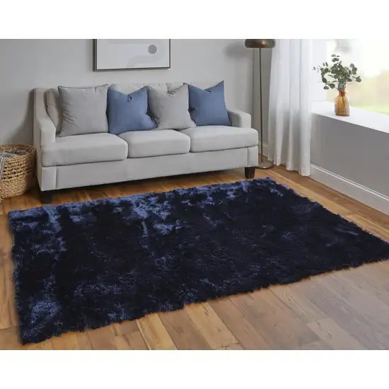 Blue And Black Shag Tufted Handmade Area Rug Photo 6