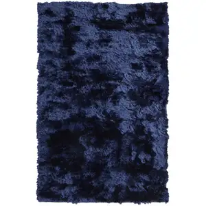 Photo of Blue And Black Shag Tufted Handmade Area Rug