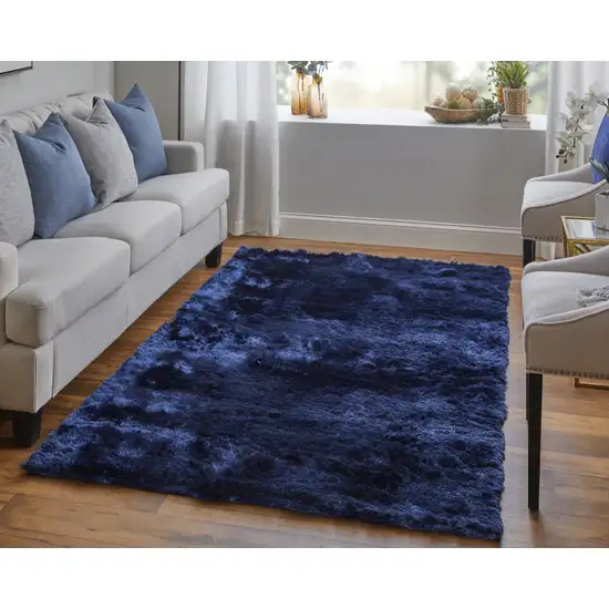 Blue And Black Shag Tufted Handmade Area Rug Photo 5