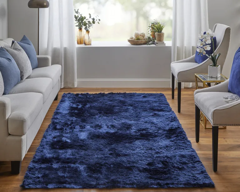 Blue And Black Shag Tufted Handmade Area Rug Photo 4