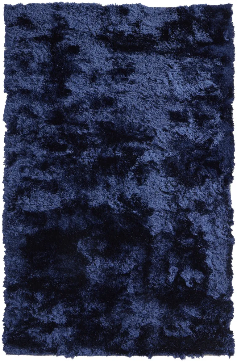 Blue And Black Shag Tufted Handmade Area Rug Photo 1