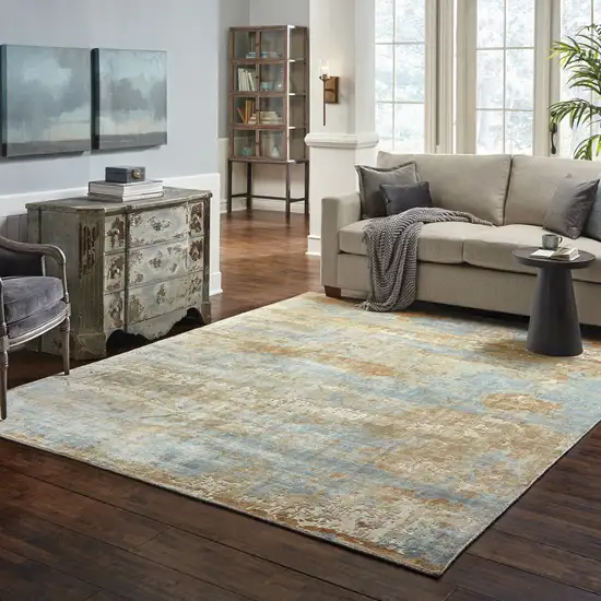 Blue And Brown Abstract Hand Loomed Stain Resistant Area Rug Photo 6