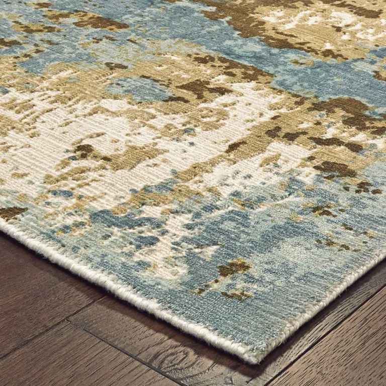 Blue And Brown Abstract Hand Loomed Stain Resistant Area Rug Photo 3