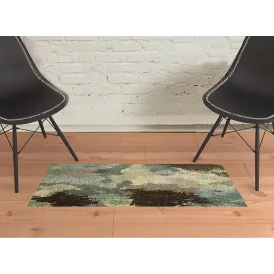 Blue And Brown Abstract Power Loom Stain Resistant Area Rug Photo 2