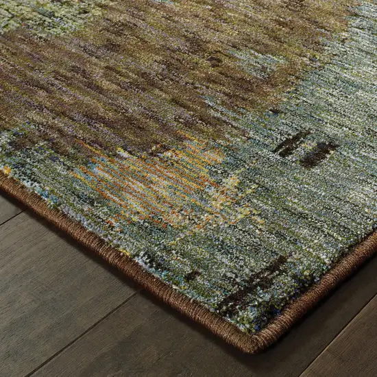 Blue And Brown Abstract Power Loom Stain Resistant Area Rug Photo 3