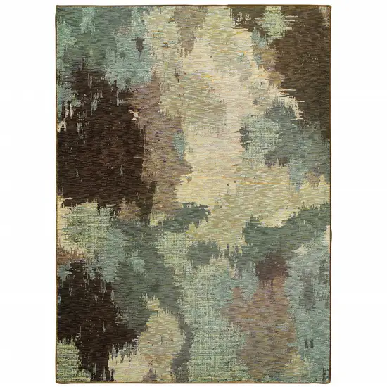 Blue And Brown Abstract Power Loom Stain Resistant Area Rug Photo 1