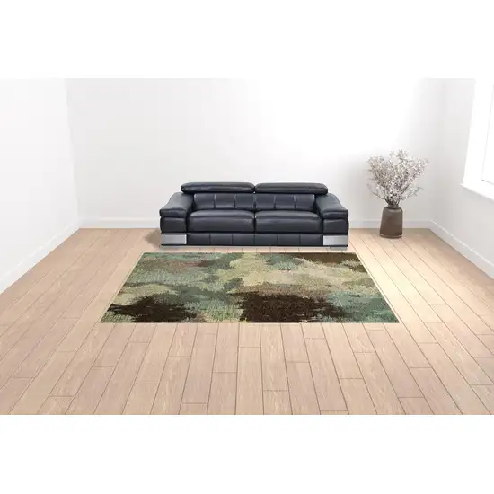 Blue And Brown Abstract Power Loom Stain Resistant Area Rug Photo 2