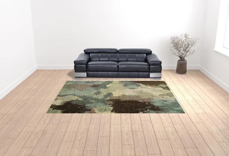 Blue And Brown Abstract Power Loom Stain Resistant Area Rug Photo 2