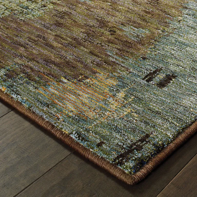 Blue And Brown Abstract Power Loom Stain Resistant Runner Rug Photo 4