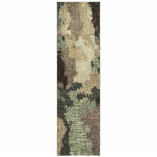 Blue And Brown Abstract Power Loom Stain Resistant Runner Rug Photo 1