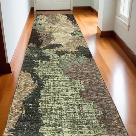 12' Runner Blue and Brown Abstract Power Loom Runner Rug Photo 1