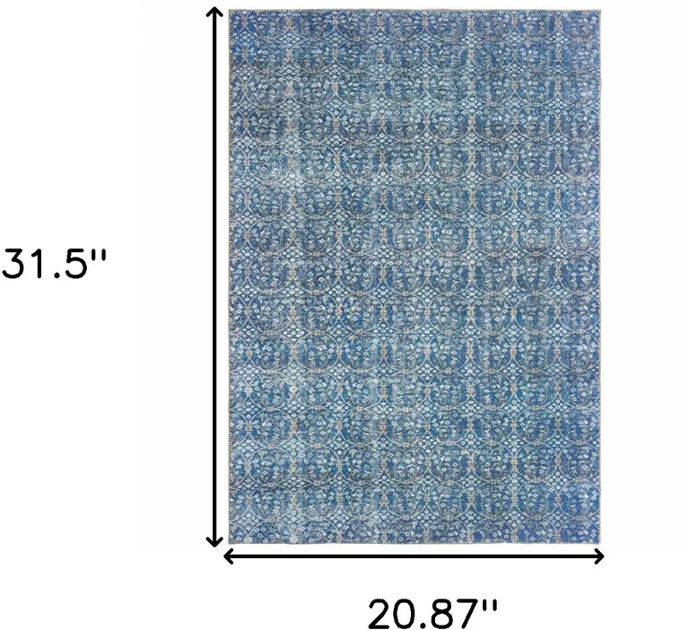 Blue And Brown Floral Power Loom Stain Resistant Area Rug Photo 5