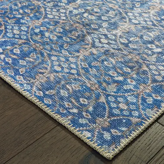 Blue And Brown Floral Power Loom Stain Resistant Area Rug Photo 3