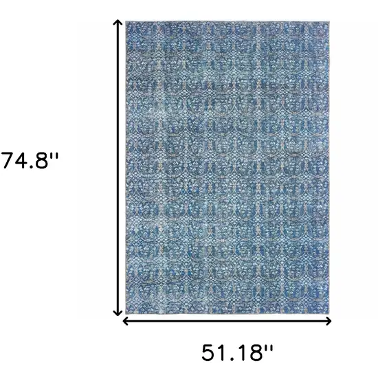 Blue And Brown Floral Power Loom Stain Resistant Area Rug Photo 5