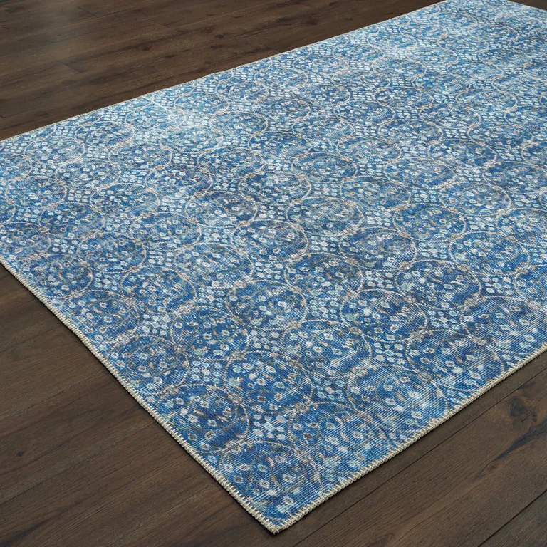 Blue And Brown Floral Power Loom Stain Resistant Area Rug Photo 4