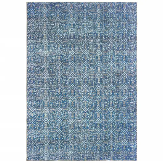 Blue And Brown Floral Power Loom Stain Resistant Area Rug Photo 1