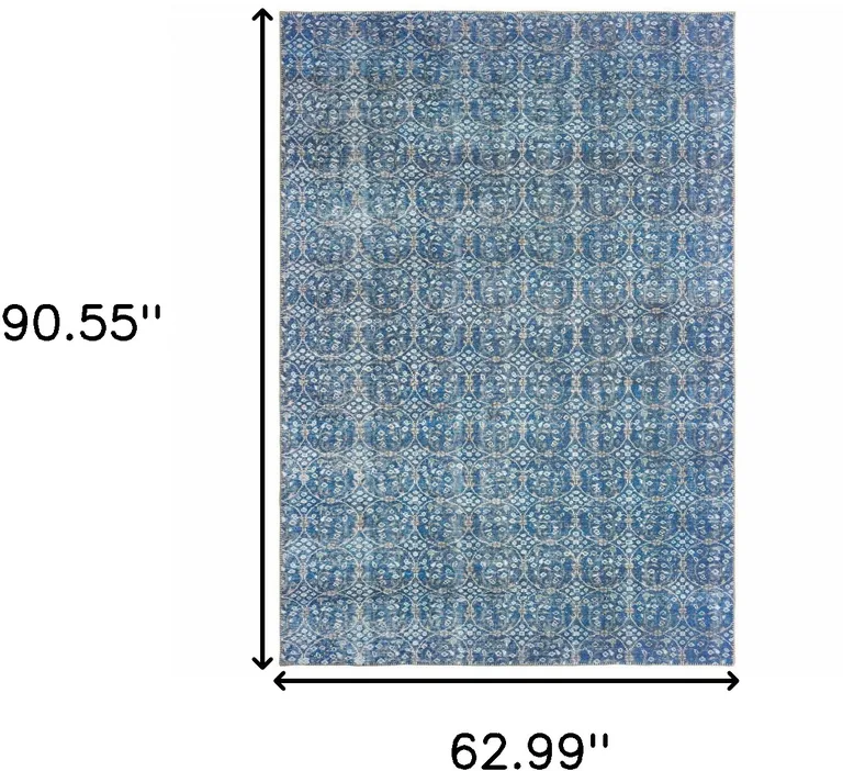 Blue And Brown Floral Power Loom Stain Resistant Area Rug Photo 5