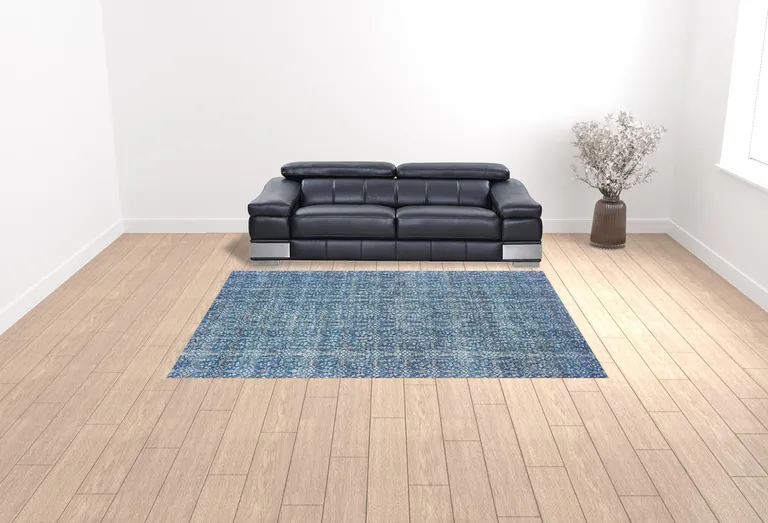 Blue And Brown Floral Power Loom Stain Resistant Area Rug Photo 2