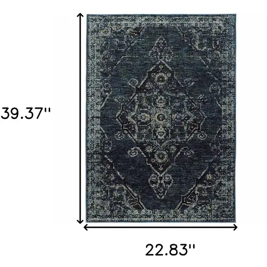 Blue And Brown Oriental Power Loom Stain Resistant Area Rug Photo 5