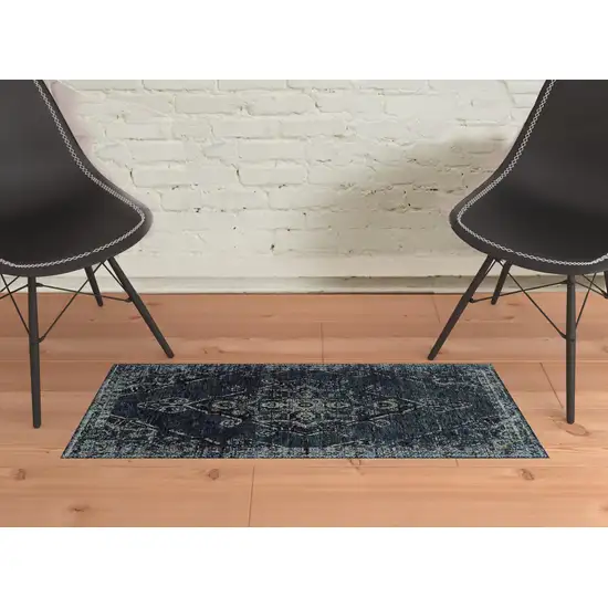 Blue And Brown Oriental Power Loom Stain Resistant Area Rug Photo 2