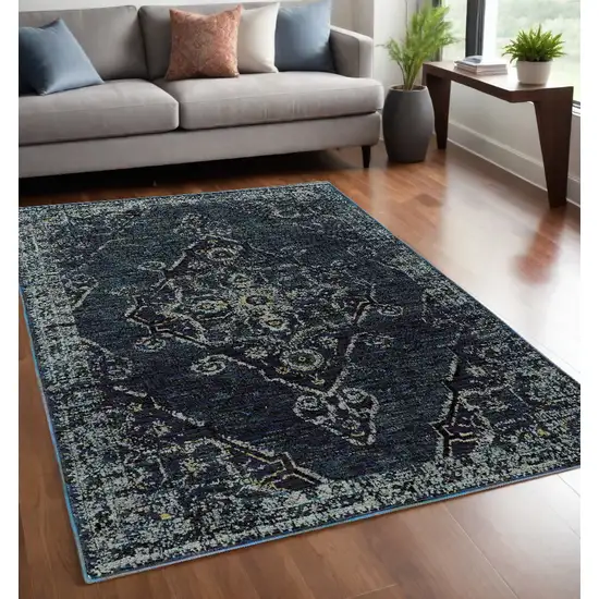 Blue and Black Oriental Power Loom Area Rug Photo 1