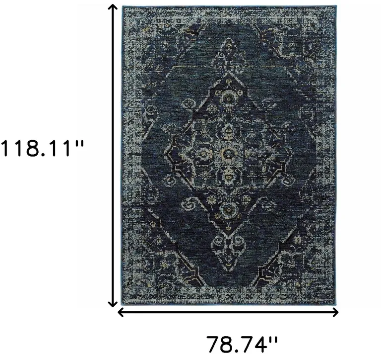 Blue And Brown Oriental Power Loom Stain Resistant Area Rug Photo 5