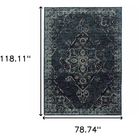 Blue And Brown Oriental Power Loom Stain Resistant Area Rug Photo 5