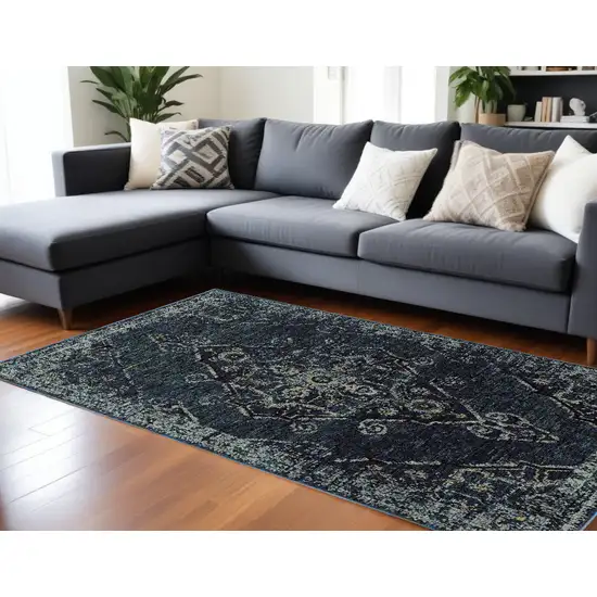 Blue and Black Oriental Power Loom Area Rug Photo 1