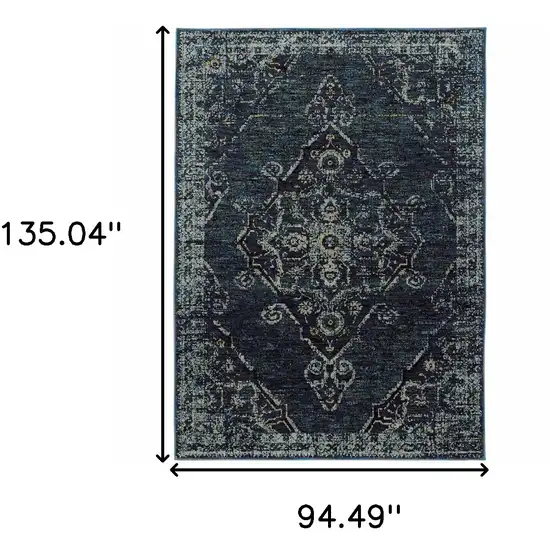 Blue And Brown Oriental Power Loom Stain Resistant Area Rug Photo 5