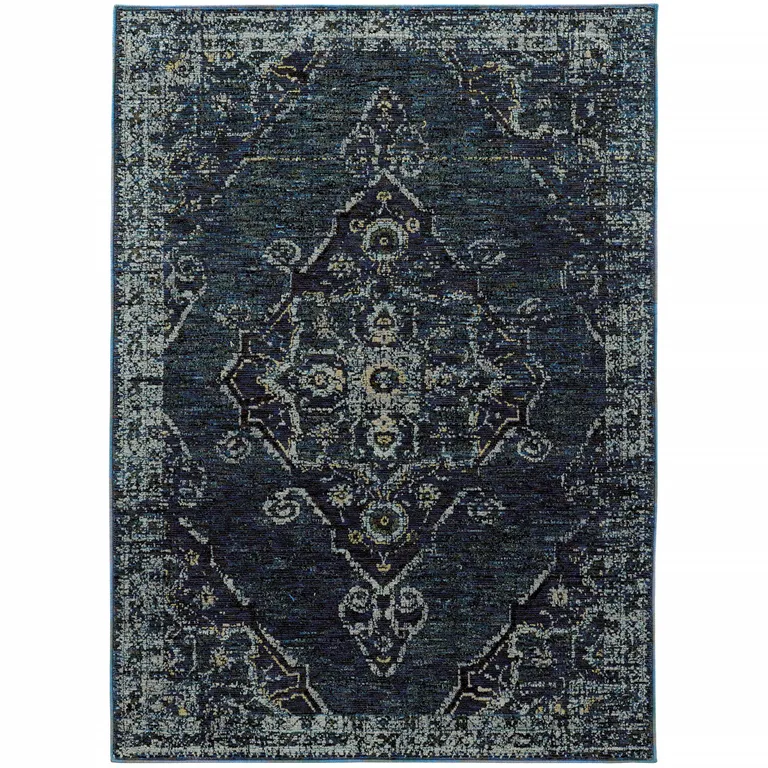 Blue And Brown Oriental Power Loom Stain Resistant Area Rug Photo 1