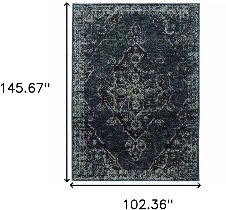 Blue And Brown Oriental Power Loom Stain Resistant Area Rug Photo 5