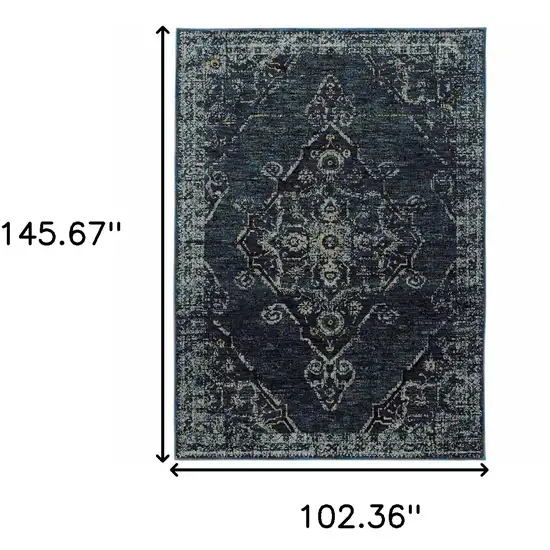 Blue And Brown Oriental Power Loom Stain Resistant Area Rug Photo 5