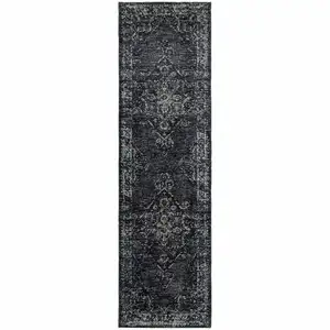 Photo of Blue And Brown Oriental Power Loom Stain Resistant Runner Rug