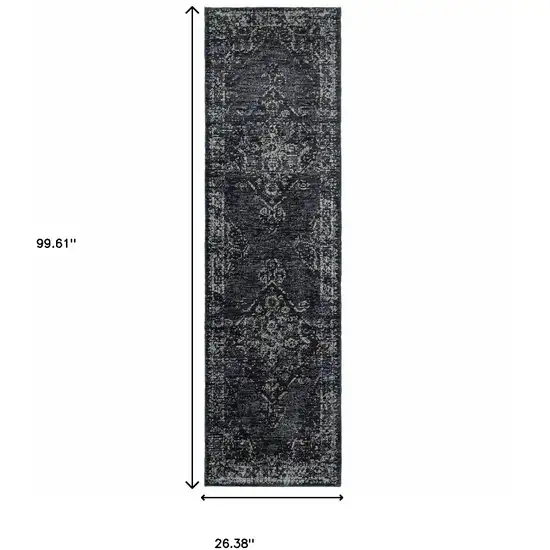 Blue And Brown Oriental Power Loom Stain Resistant Runner Rug Photo 5