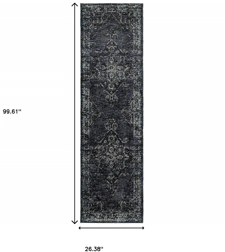 Blue And Brown Oriental Power Loom Stain Resistant Runner Rug Photo 5