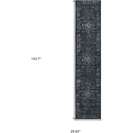 Blue And Brown Oriental Power Loom Stain Resistant Runner Rug Photo 5